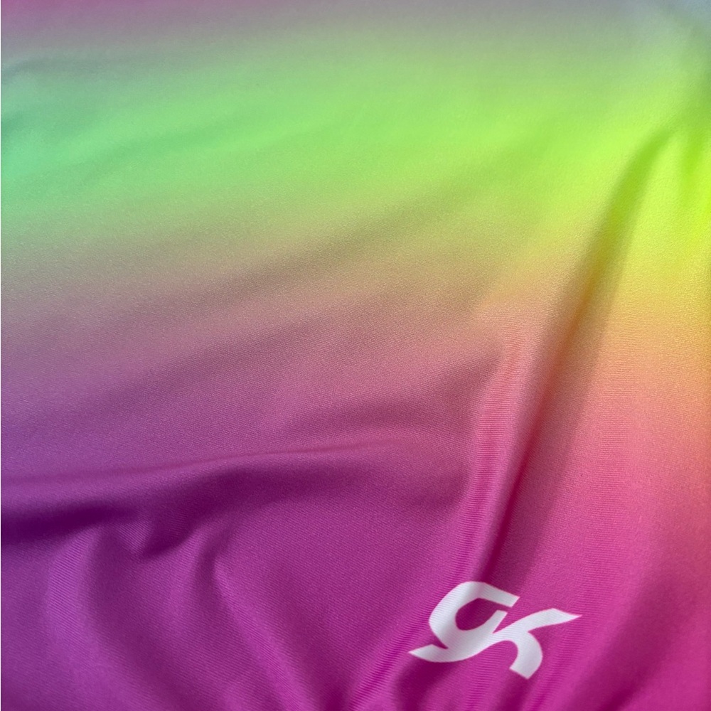 New! GK Gymnastics Adult Leotard+Scrunchie Purple Rainbow Elite Sportswear - Picture 2 of 7